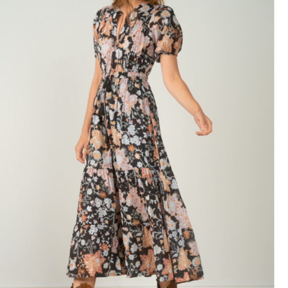 Elan Black Floral Midi Dress